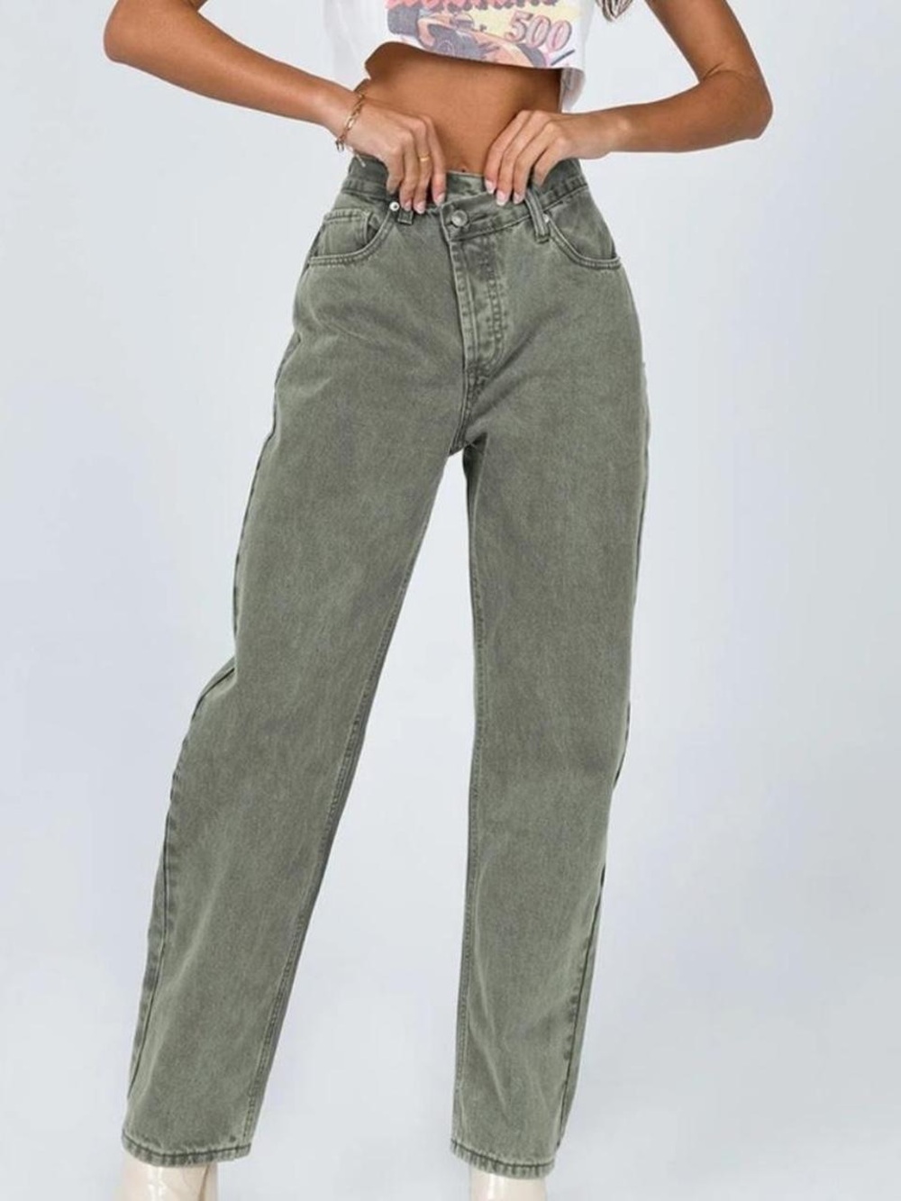 Princess Polly Olive Green Straight Leg Jeans
